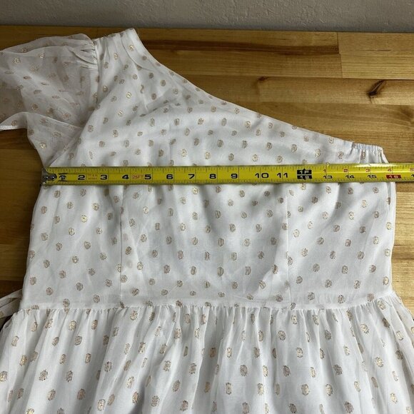 Lulus Shining Sight White Metallic Gold Polka Dot One-Shoulder Midi Dress Medium - Picture 12 of 14